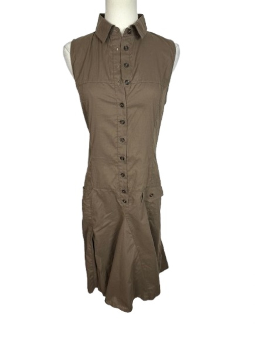 Zara Sleeveless Button-Front Taupe Utility Dress